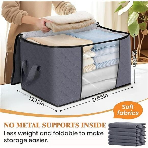 Fab totes 6 Pack Clothes Storage Foldable Thick Fabric Blanket Storage Bags Grey - Picture 2 of 6